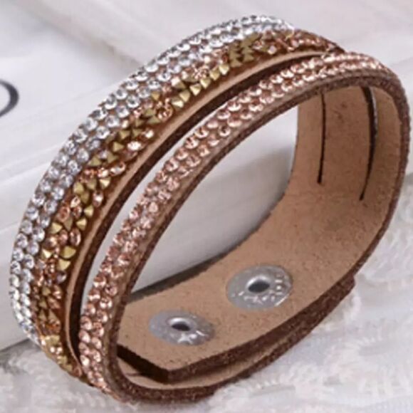 Sparkling Rhinestones Beige Wrap Button Bracelet - Picture 2 of 7